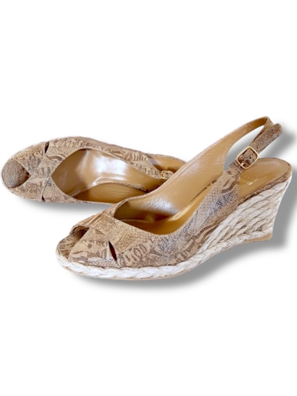 Stuart Weitzman Metallic Gold Snake Print Espadrille Platform Wedge Slingback 9